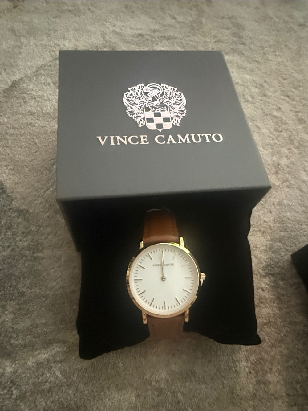 Vince Camuto Brown Leather Strap Watch with Gold-Tone Case